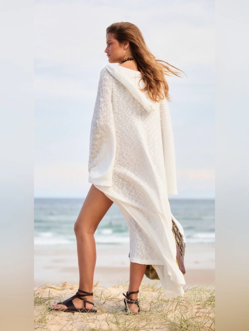 NWT Free People XS/S Free~est Super Slub Poncho in Ivory White Cotton Hooded New